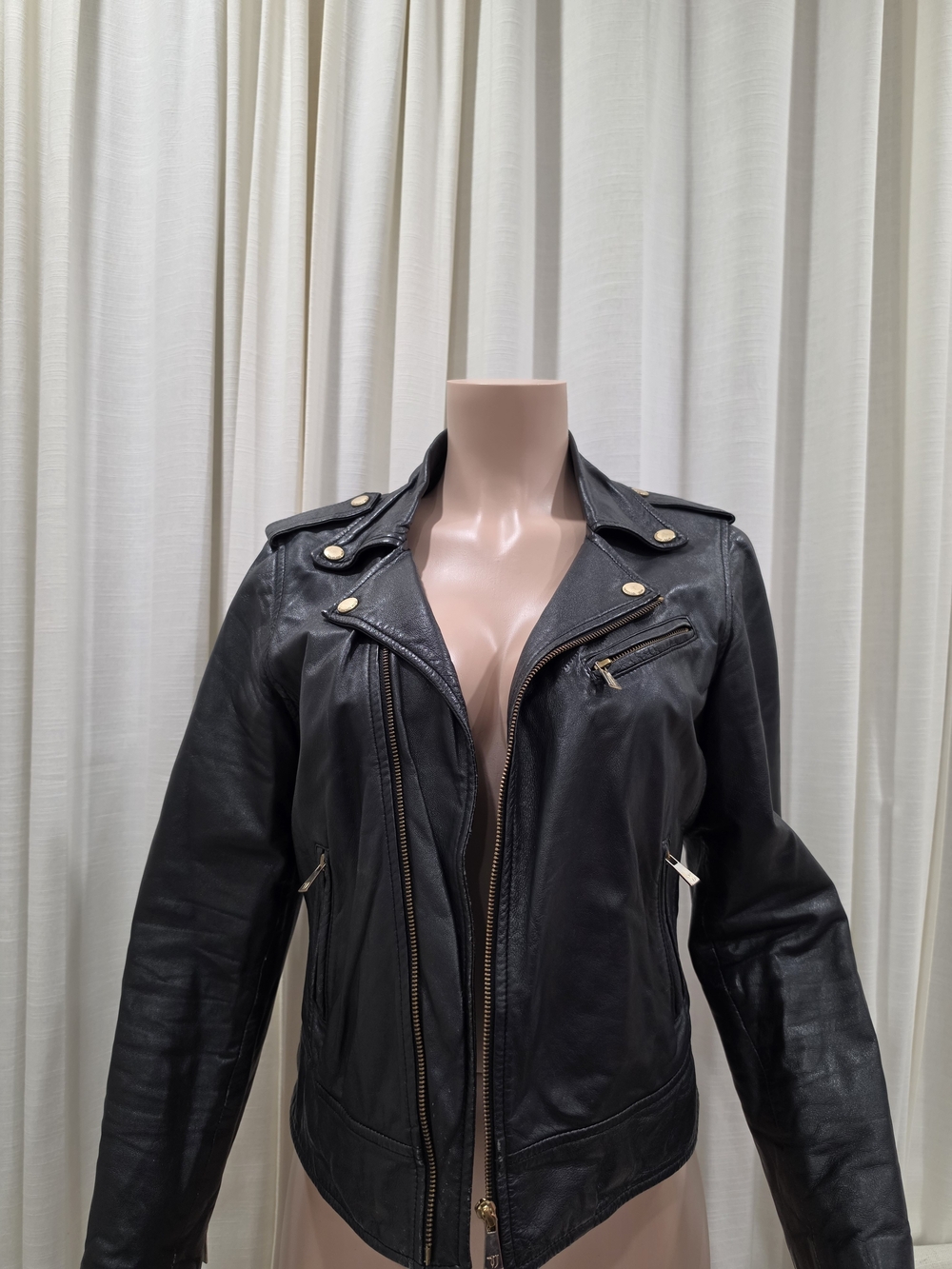 Trussardi Jeans Black Moto Biker Jacket Gold Hardware Size Small